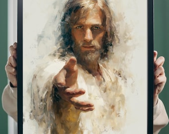 Jesus Reaching Hand Portrait Art, Christian Home Decor (Digital Download)