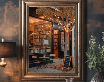 Autumn Book Cafe Art Print | Moody Fall Decor (Digital Download)
