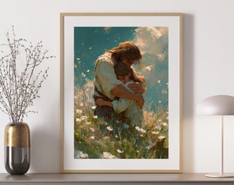 His Love – Jesus Hugging Child Print, Christian Wall Art, Bible Art, LDS Print, Inspirational Christian Printable, Instant Download