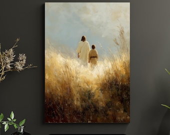 Jesus segurando um cordeiro: Arte gentil, fé pacífica, pintura cristã espiritual para decoração de parede (download digital) OR3