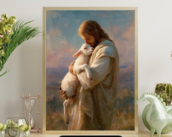 Jesus Holding Lamb Print: Good Shepherd Christian Art (Digital Download)