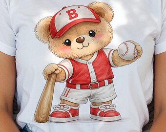Watercolor Bear Baseball Player Clipart (Digital Download)