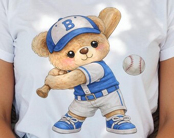 Watercolor Bear Baseball Player Clipart (Digital Download)