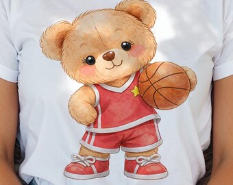 Basketball Bear Clipart PNG: Teddy Sports Nursery Decor (Digital Download)