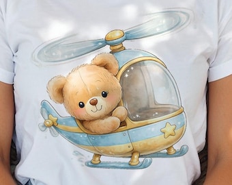 Watercolor Teddy Bear Helicopter Clipart (Digital Download)