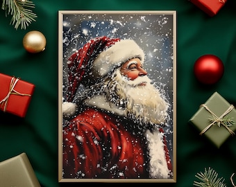 Santa Claus Portrait Print, Snowfall Christmas Wall Art (Digital Download) ER22