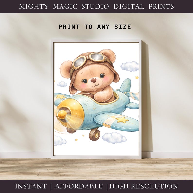 Pilot Teddy Bear Clipart: Watercolor Airplane Nursery Graphic (digital ...
