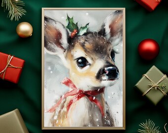 Christmas Fawn Portrait, Winter Nursery Decor (Digital Download) ER22