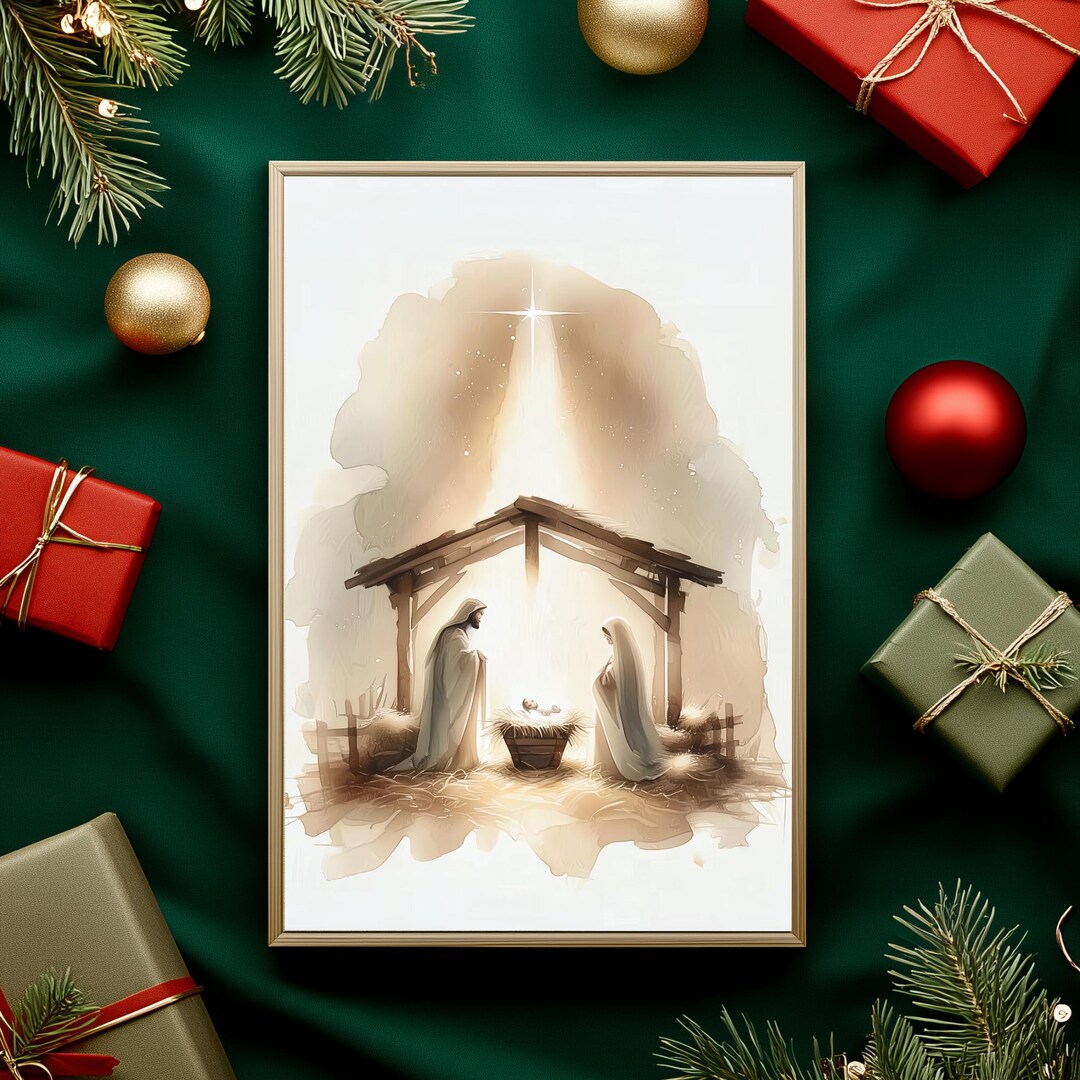 Minimalist Nativity Scene Art | Neutral Holy Family Illustration ...