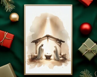 Minimalist Nativity Scene Art | Neutral Holy Family Illustration (Digital Download) ER22