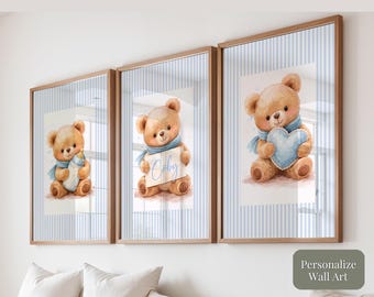 Láminas personalizadas de osito de peluche para habitación de bebé, decoración para niño (juego de 3) (descarga digital) E2
