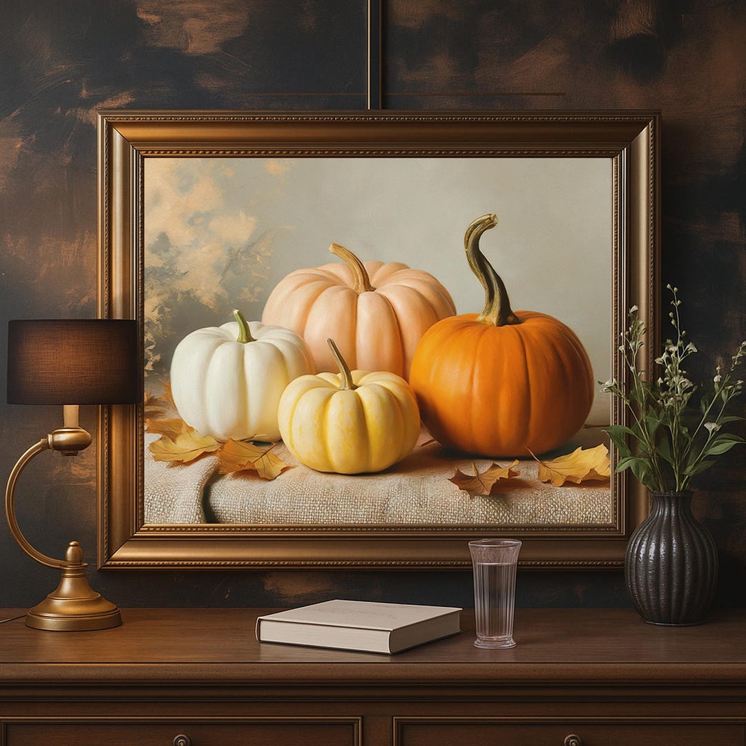 Vintage Pumpkin Still Life Painting: Rustic Autumn Wall Art (digital ...