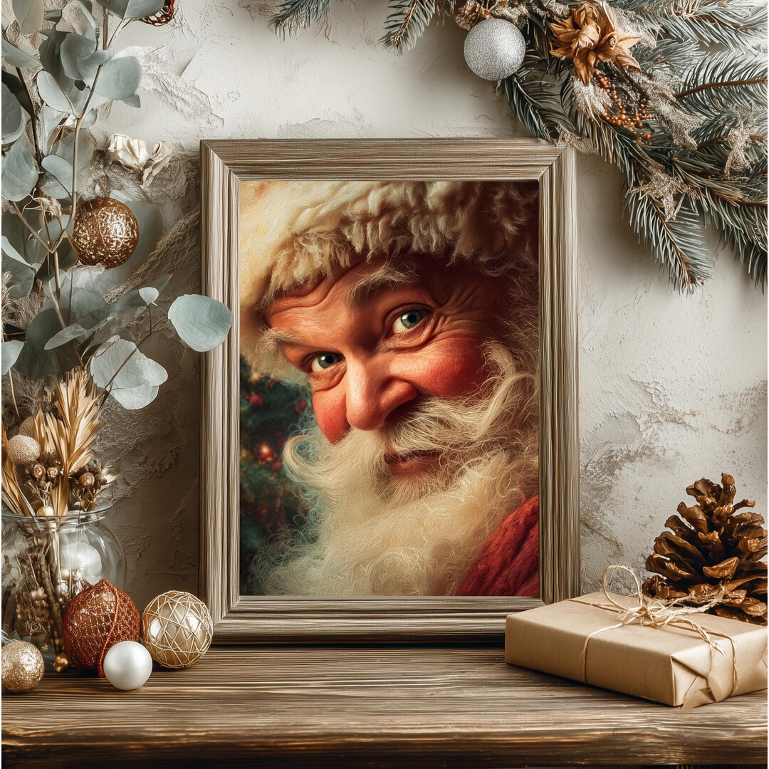 Santa Close Up R Vintage Santa Close up Portrait, Printable Christmas Wall Art, Cozy ...