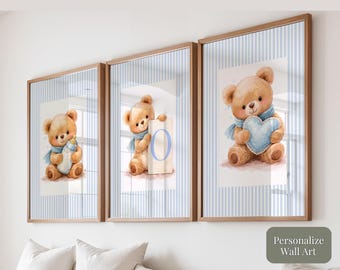 Láminas para la habitación de un bebé niño: arte de pared personalizado con osito de peluche (descarga digital) O1