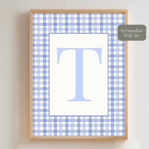 Custom Blue Gingham Initial Wall Art (Digital Download)