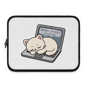 Funda para portátil con diseño de gato y humor para programadores / Funda de neopreno con estampado de gatos y conflicto de fusión resuelto