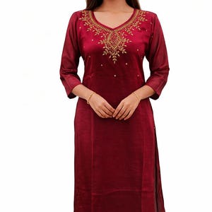 Maroon Embroidered Kurti for Women | Indian Ethnic Wear