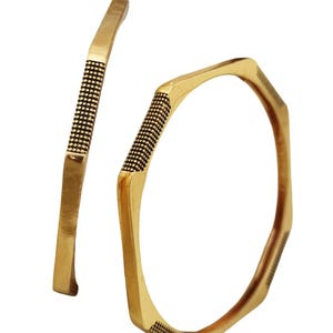 Minimal Gold Textured Hexagon Bangle Bracelet, Modern Geometric Open Cuff | Size 24 and 28