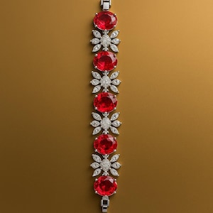 CZ Diamond & Ruby Bracelet | Gold Plated Floral Design