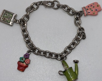 Vintage Garden Enamel Charm Bracelet – Cottagecorecore Retro Jewelry
