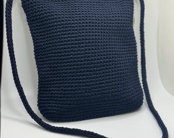 Bolso bandolera de crochet azul marino hecho a mano: bolso de hombro unisex minimalista