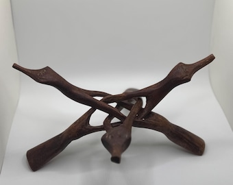 Hand-Carved Wooden Folding Stand – Tripod Wood Display – Boho Home Decor – Crystal Sphere Stand