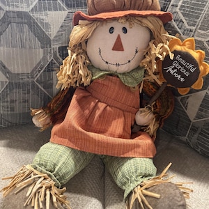 Large Handmade Scarecrow Doll – 36&quot; Rustic Fall Decor