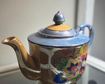 Servizio da tè giapponese vintage: ceramica floreale dipinta a mano, metà secolo