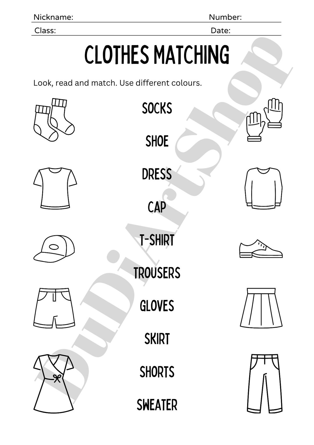 ESL Vocabulary Worksheets for Kids: Clothes, Days, School (printable ...