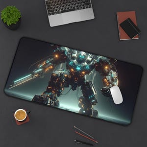 Cyberpunk Robot Gaming Mouse Pad – Large Tech Desk Mat