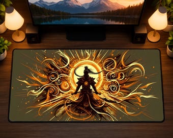 Tappetino per mouse Fire Aura Warrior - Grande tappetino da scrivania per giochi, arte anime