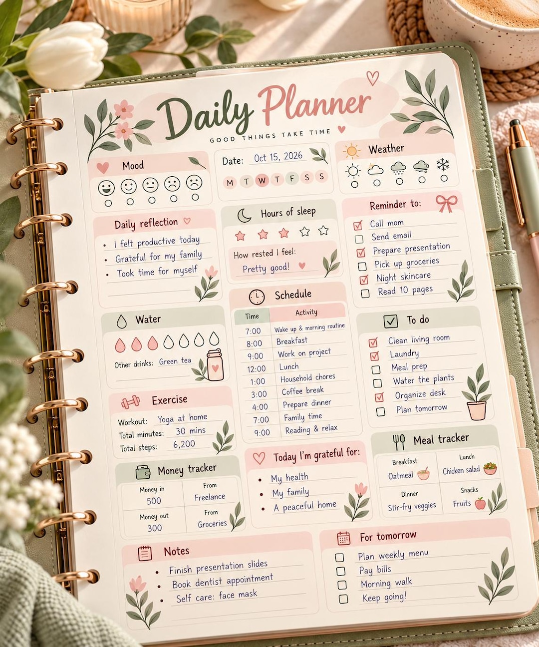 Daily Planner Printable A5,daily Routine Organizer, Self Care Planner ...