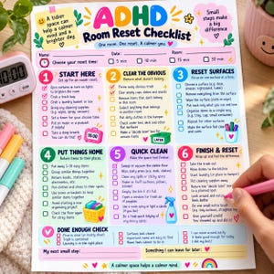 ADHD Room Reset Checklist Printable, ADHD Cleaning Checklist, Executive Function Cleaning Routine, Room Cleaning Planner, Declutter Checklis