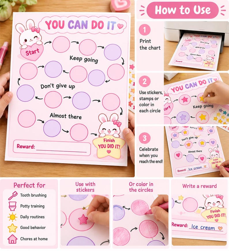 Kids Reward Chart Printable, Bunny Behavior Chart, Toddler Motivation ...