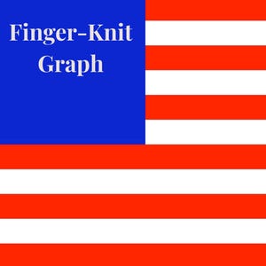 May include: A graphic design featuring a blue rectangle in the upper left corner with the words "Finger-Knit Graph" in white. The rest of the design is composed of alternating red and white horizontal stripes, resembling a flag.