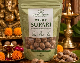Ganze Supari für Pooja | Premium Betelnuss | Gesamtlänge: ca Hinduistische religiöse Ritualbedarf | Ganesh Puja | Hochzeitszeremonie | Hergestellt in Indien