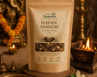 Havan Samagri | Premium Puja Hawan Herbs | Natural Yagna Offering | Hindu Ritual Supplies | Agnihotra | Sacred Fire Ceremony | Made in India