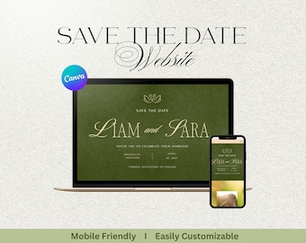 Digital Save the Date Wedding Website Template Greenery Invitation Website Old Money Aesthetic Editable Canva Floral Wedding Template