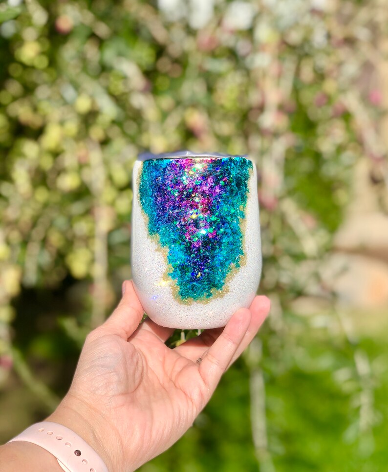 CUSTOM Glitter Rock Geode Tumbler Blue and Purple Geode Etsy