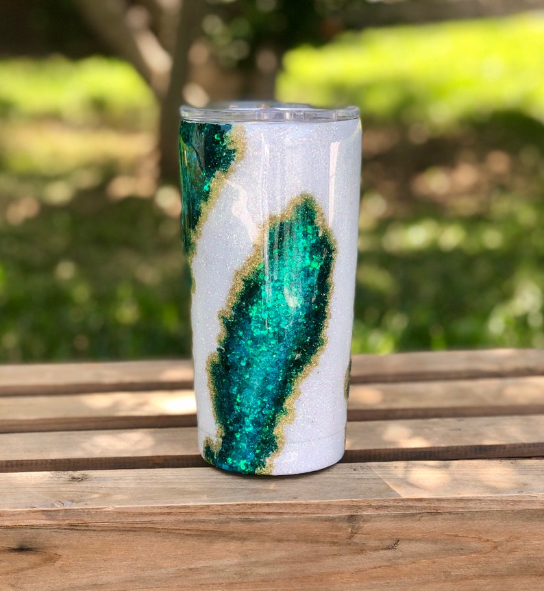CUSTOM Glitter Rock Geode Tumbler Turquoise and Green Geode Etsy