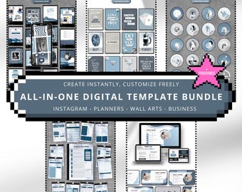 Blue Gray Modern Minimalist Aesthetic Canva Templates Business Starter Kit Minimal Branding Pack Planner Entrepreneurs Digital Download