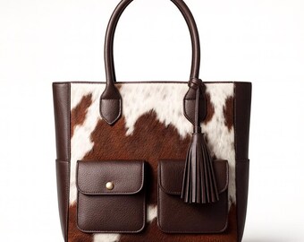Handcrafted Cowhide Leather Tote Bag: Rustic Western Hair-On Hide Purse