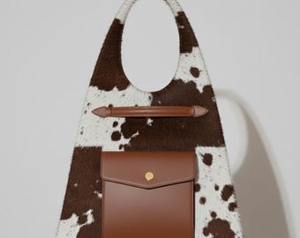 Cowhide Hobo Bag, Hair-on Leather Shoulder Bag, Large Bohemian Western Handbag, Chic Everyday Tote