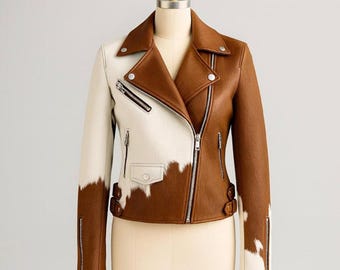 Handmade Cowhide Hair-On Leather Moto Jacket – Western Biker Coat