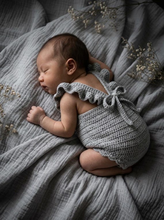 Baby Romper Crochet Pattern | Baby Girl Jumpsuit Crochet Pattern | baby Overall | Knit-Look Ruffled Overalls (PDF Download)