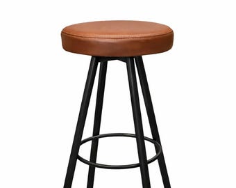 Industrieller Vintage Barhocker - Brauner Leder Sitz Moderner Thekenhocker | Antiker Tisch