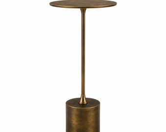 Antiek koperen ronde drinktafel, klein voetstuk accent bijzettafel vintage