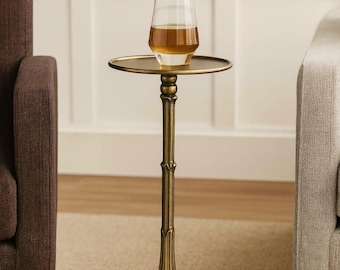 Antique Brass Kylo Drink  Accent Vintage BedSide Table Coffee Pedestal End Table House Decor