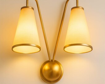 Vintage Brass Double Wall Scone with Cone Shades, Unique Design wall lamp, Home decor
