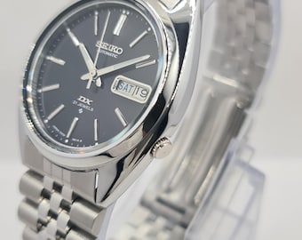 Zegarek męski Seiko DX z czarną tarczą, automatyczny, analogowy, z datą i dniem tygodnia, w stylu japońskim